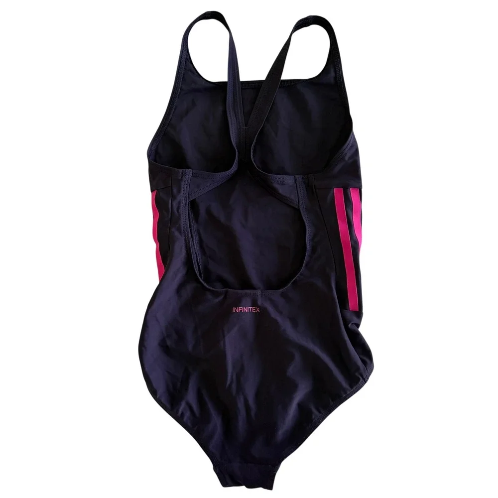 ADIDAS Essence Navy‎ Core 3-Stripes Girls One Piece Swimsuit, 9/10